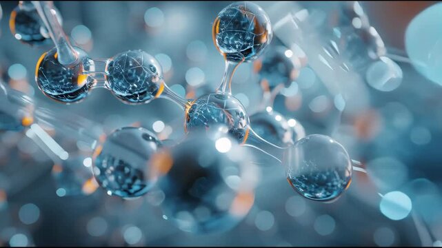 Abstract molecular structure in a vibrant, futuristic light, symbolizing scientific research, technological advancement, and complex data networks with interconnected spheres