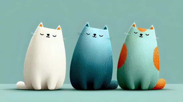 4K Seamless Loop Cute Cartoon Cats with Different Colors and Expressions.