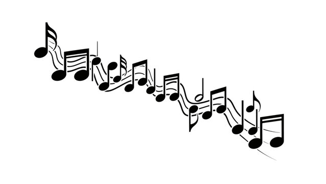 Abstract illustration of musical notes in black against a white background, creating rhythm