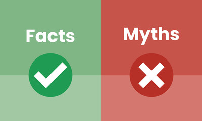 Fototapeta premium A visual representation distinguishing facts from myths using green checkmark and red cross symbols