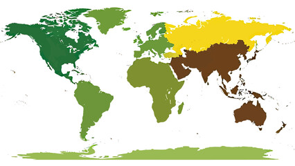 World map in flat style, with continents colored differently. White background © gudangPIXEL