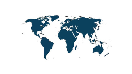 Fototapeta premium An isolated blue map of the world showing continents and oceans. Simplified globe