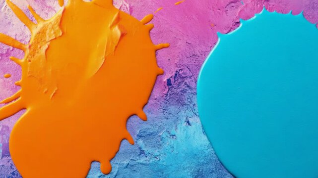 Vibrant splash of yellow and blue paint on a purple background