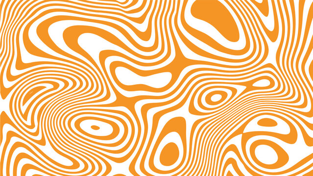 Abstract orange and white topographic twirl wave pattern with groovy retro liquid swirls. 