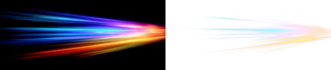 Naklejka premium Dynamic Light Streaks Creating a Vibrant Rainbow Effect Display on Black and Transparent Background, cutout, png