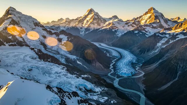 Majestic Mountain Range and Glacier Landscape Aerial View.