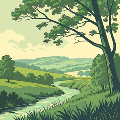 Serene green valley with fresh vegetation and gentle stream © sahana11