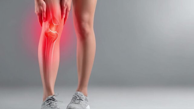 Female athlete suffering from a leg injury with a red painful joint inflammation after physical exercise. The concept of trauma, arthritis, and orthopedic problems in runners