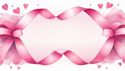 watercolor pink ribbon frame on a white background