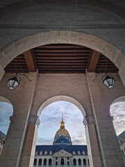 Close-up of the stunning golden dome of the Saint-Louis des Invalides Cathedral in Paris, France....