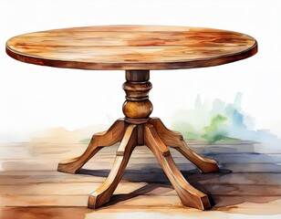 watercolor wooden tripod table on white background