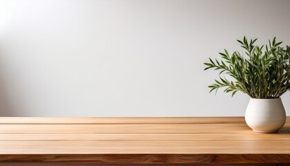 minimalist decor with empty wooden table against white background for home interior design