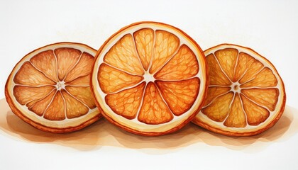 watercolor dried orange slice on white background
