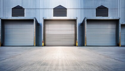 exterior of industrial building construction for factory store or warehouse include shutter door at front nobody empty space on concrete floor suit for product display or industrial background