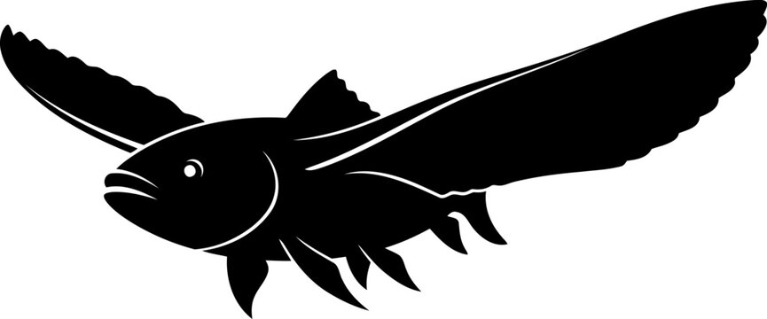 Flying fish silhouette with large pectoral fins spread like wings in a dynamic pose