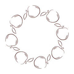 Apple wreath in line art style isolated on a white background.