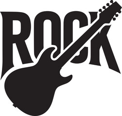 Rock Music Guitar Typography Vector Logo Silhouette