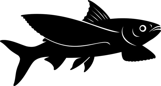 Detailed flying fish silhouette side view vector