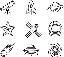 Fototapeta premium space icons set with planets rockets and astronomy symbols