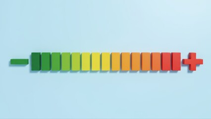 Colorful bar scale interface with green to red gradient blocks on a light blue background