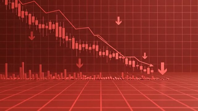Red stock market chart showing a downward trend, indicating financial loss and economic recession.