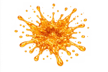 Refreshing orange juice splashing creating a dynamic liquid explosion, vibrant citrus drink droplets scattering, transparent background