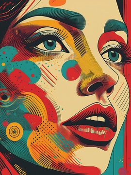 Il volto, lo sguardo di una donna di mezzo profilo. Estetica pop, contemporanea dai contrasti netti e linee audaci