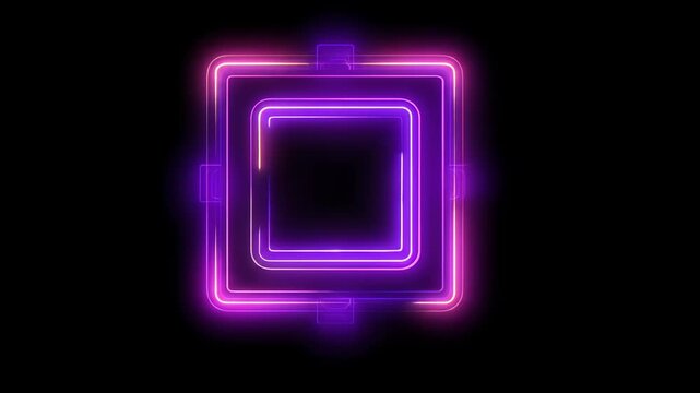 Glowing neon squares in shades of purple and pink on a black background