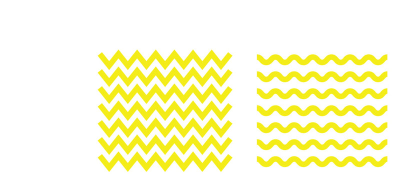 Seamless yellow lines pattern for backdrop and wallpaper template. Simple lines with repeat texture. Horizontal wave lines set. Zig zag wiggly lines isolated on white background.
