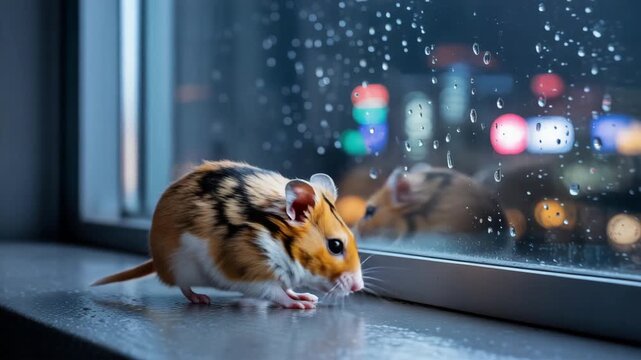 Cute hamster cartoon munching carrot in cozy autumn leaf setting