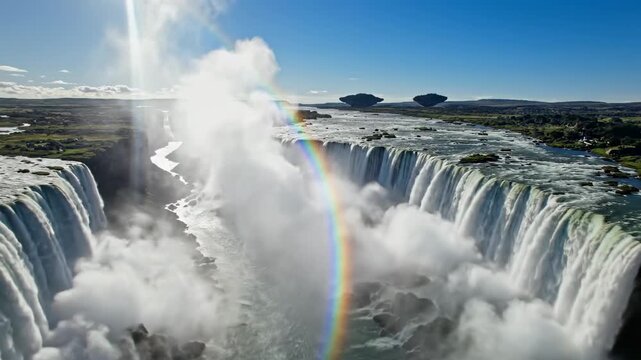 Majestic Waterfall Spectacle - Captivating Views of Cascading Water and Rainbows.
