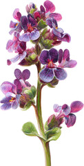 a close up view of a vibrant cluster of pink and purple flowers against a Transparent Background