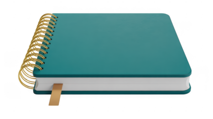 Teal spiral bound notebook on black teal notebook isolated on a transparent background