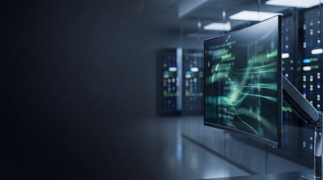 Futuristic Data Center with Abstract Digital Interface - Powered by Adobe