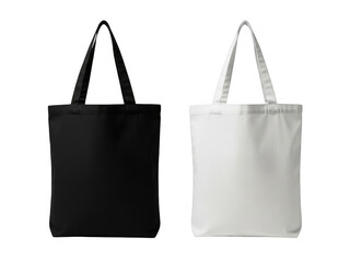 Black and white tote bags isolated on transparent background