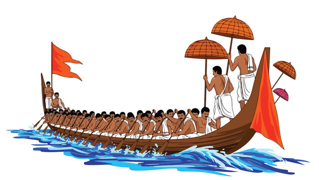 Traditional Indian Snake Boat Race Vector Illustration