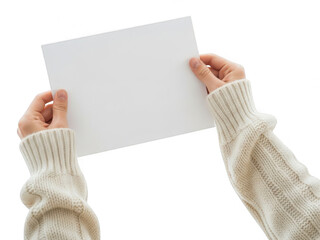 Hands holding blank paper isolated on transparent background