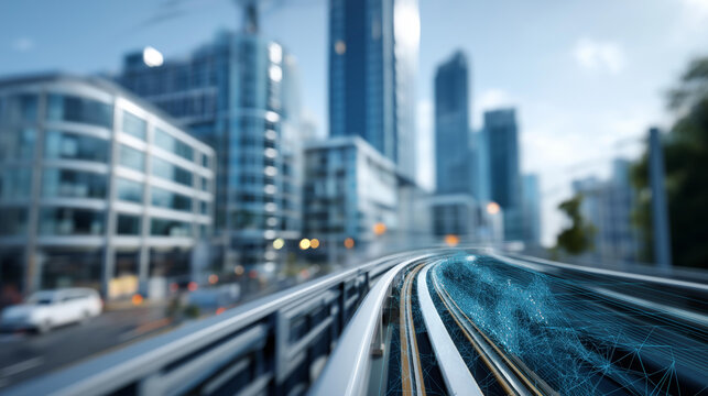 Building information model object transport infrastructure, wireframe view engineering visualization, construction planning, digital architecture, structural design, defocused