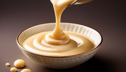 creamy smooth and flowing condensed milk dripping elegantly