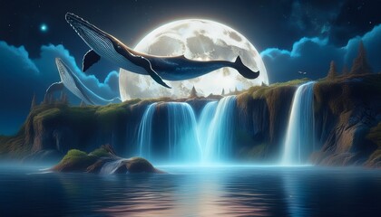 whales waterfall moon fantasy image