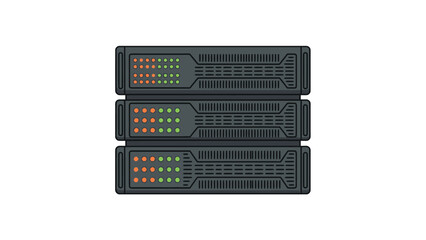 Obraz premium Three stacked black server units with colorful lights, a technological arrangement.