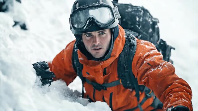 A man wearing a snowsuit, goggles and a helmet in the snow.