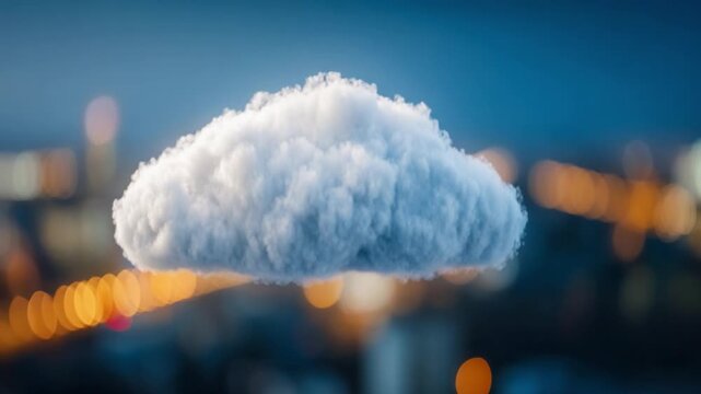 Cloud in the Evening Sky: An isolated, fluffy cloud drifts serenely against a blurred cityscape. Reflecting a sense of calm and freedom