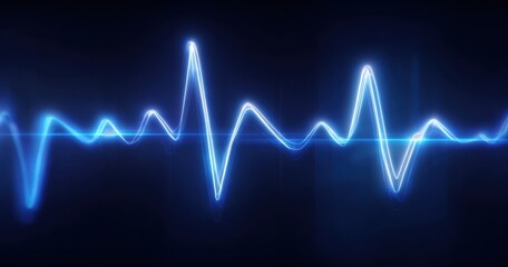 The glowing blue heartbeat waveform representing digital pulse energy and audio signal visualization