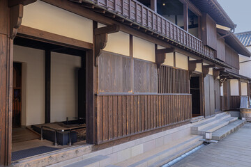 The copper warehouse with the entrance of the foreman's room in Dejima, on an artificial island off Nagasaki that served as a trading post for the Portuguese and subsequently the Dutch