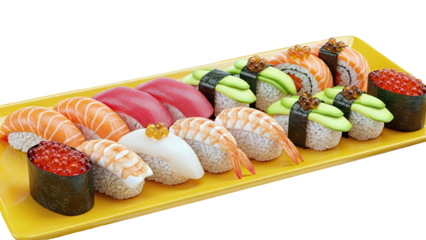 Assorted Sushi Platter with Salmon, Tuna, Shrimp, and Avocado