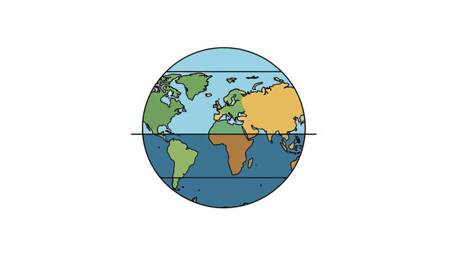 A stylized Earth globe illustration showing continents and oceans, with latitude lines