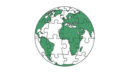 A green Earth globe in puzzle pieces against a white background. Pieces do not fit