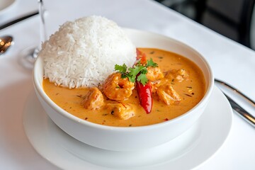 Delicious prawn curry with rice ultra hd photo