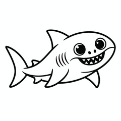 Obraz premium Cartoon shark smiling isolated on white background, Vector, illustration
